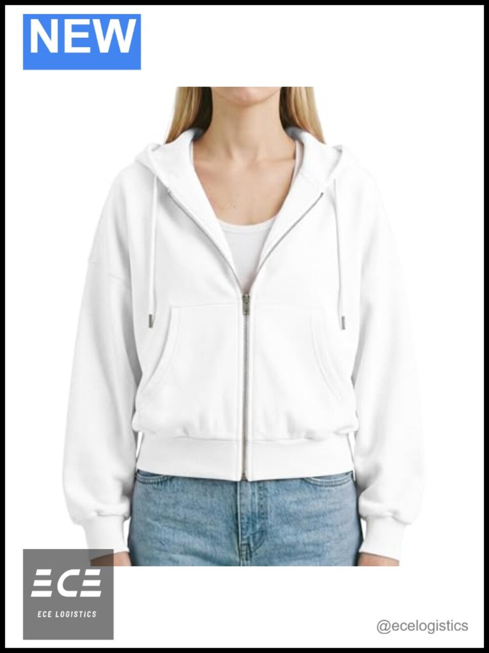 Oversized Fit Cropped Full Zip Hoodie 100% Cotton Soft Casual Sweatshirt with